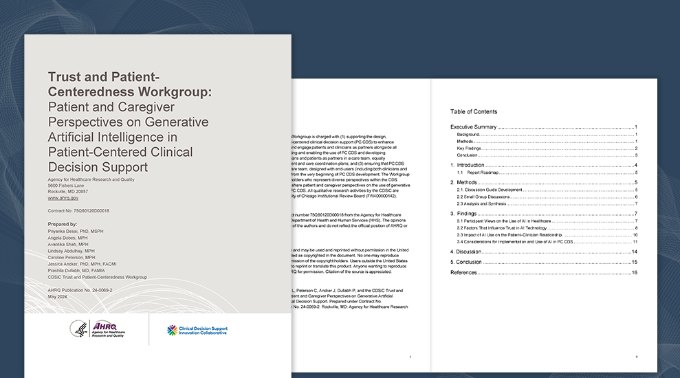 Trust and Patient-Centeredness Workgroup: Patient and Caregiver Perspectives on Generative Artificial Intelligence in Patient-Centered Clinical Decision Support Cover