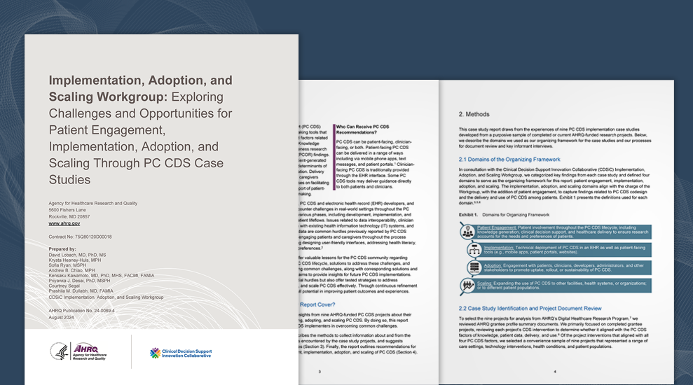 Implementation, Adoption, and Scaling Workgroup: Exploring Challenges and Opportunities for Patient Engagement, Implementation, Adoption, and Scaling through PC CDS Case Studies cover page